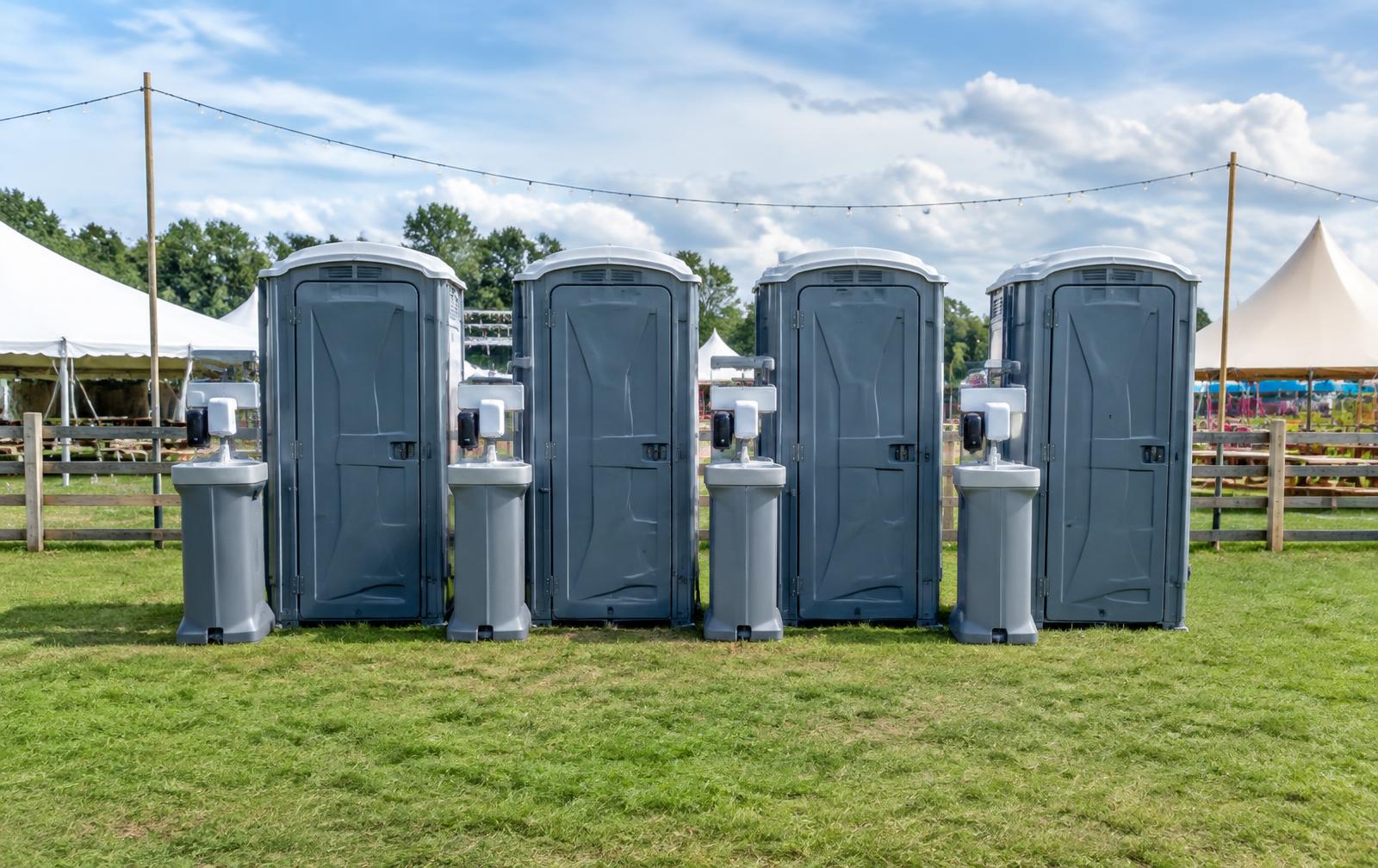 Portable restroom and handwashing zone at an outdoor event